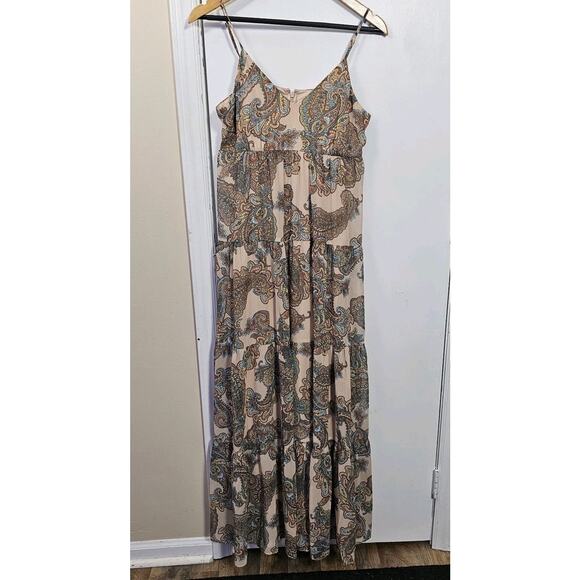 Express Tiered Maxi Dress Lined Paisley Adjustable Straps Empire Waist Boho Y2K - Picture 3 of 8